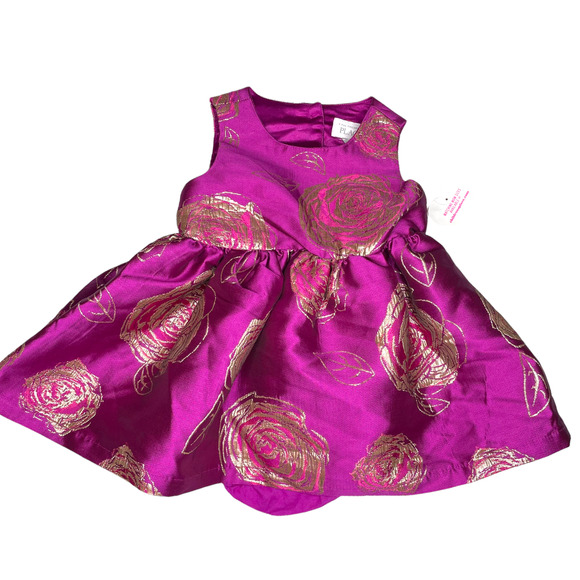 The Children's Place Size 9-12 Months Dress Raspberry Pink Gold Floral Holiday